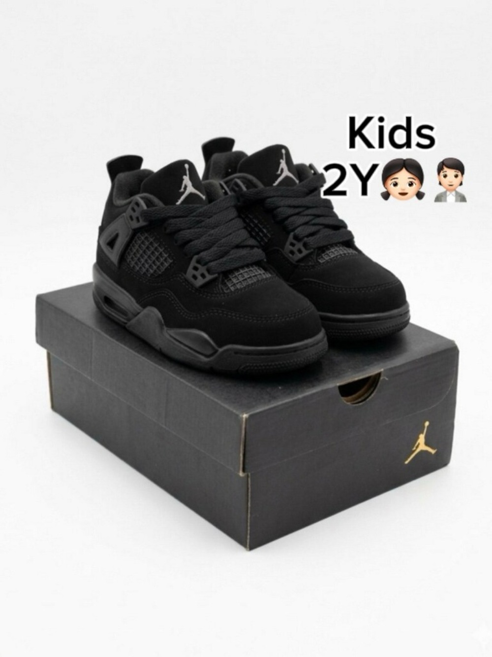 Jordan 4 Retro (PS) FOR Kids Black Cat Low-Top Sneakers (Size 2Y)🙋🏻🙋🏻‍♀️